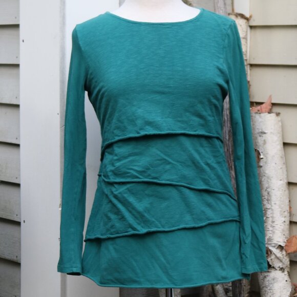 Habitat Teal Diagonal Layers Cotton Blend Long Sleeve Tee Sz XS - Picture 1 of 6